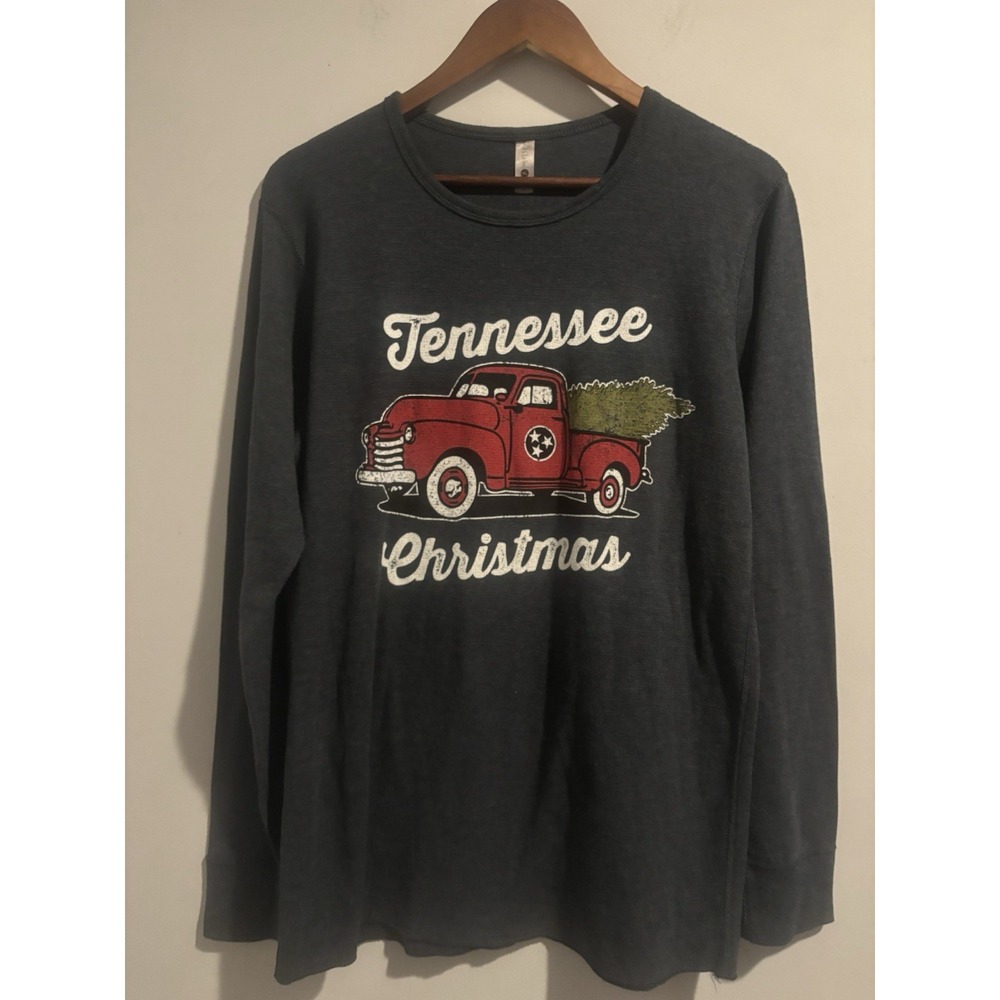 Antique Red Truck Tennessee Christmas Long Sleeve Gray Shirt Large Tree‎